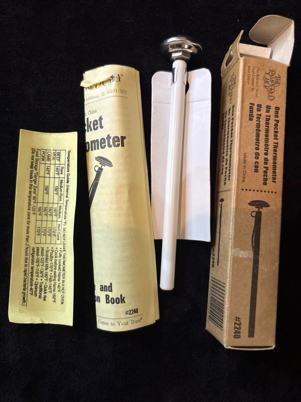 Pampered Chef Pocket Thermometer #2240 Metal Probe Sleeve Box NIB Cooking Tool